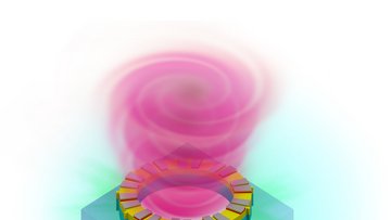 Illustration des rosa dargestellten Lichtwirbels über einer Ringstruktur.