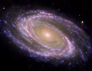 Spiralförmige Anordnung von Leuchtpunkten, die eine Galaxie zeigen