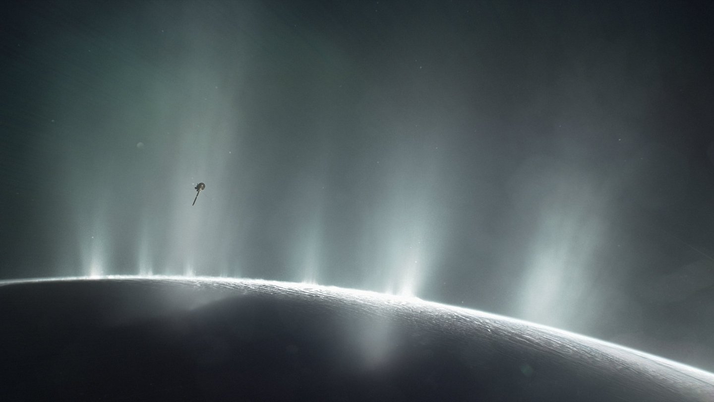 Blick auf Saturn von Enceladus